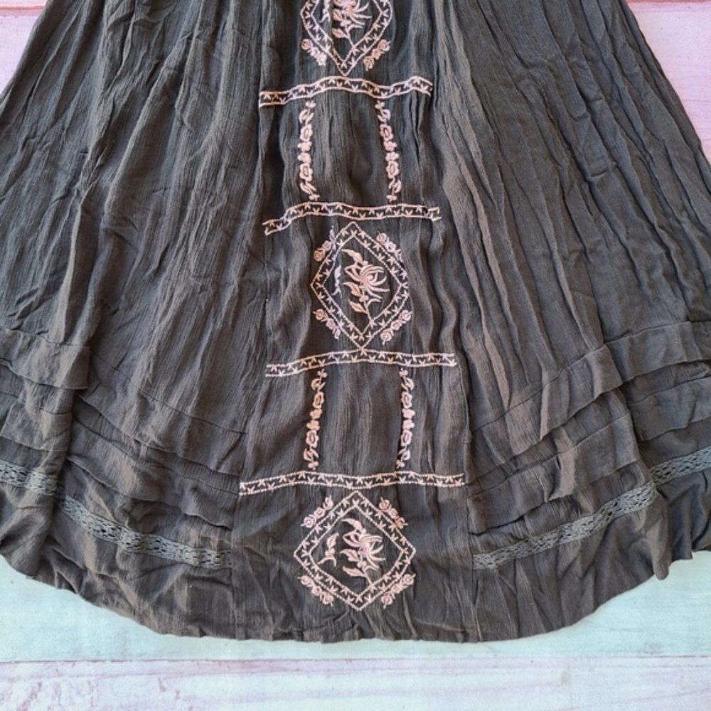 Free People Diamond In The Sky Floral Embroidered Strappy Boho Midi Dress XS‎ - Picture 8 of 10